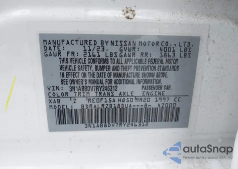 2024 Nissan Sentra Sr Xtronic Cvt из США, поврежденный, VIN 3N1AB8DV7RY246312